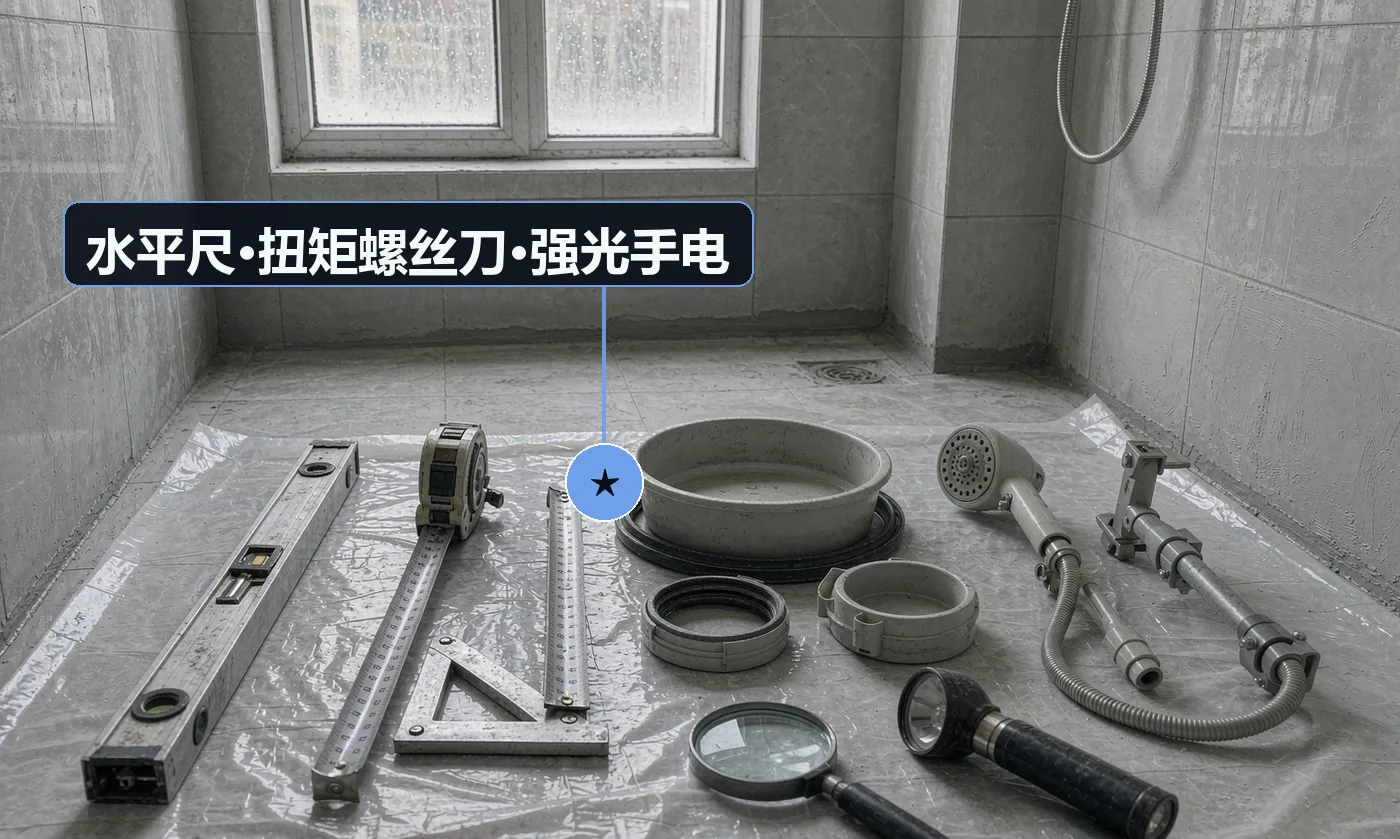 验收工具:水平尺;钢卷尺与直角尺