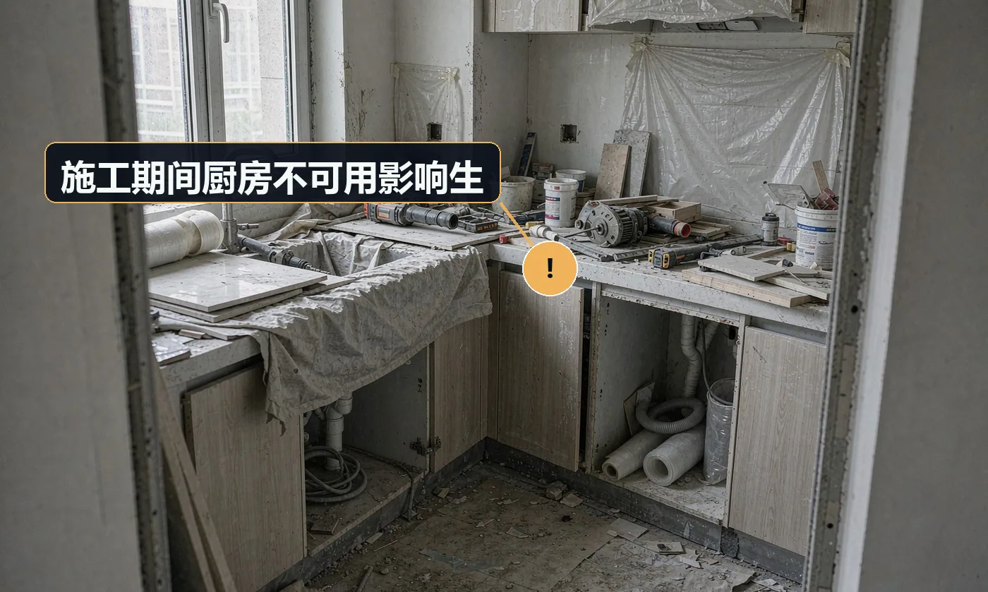 现象:客户几天做不了饭,怨气很大。原因:未提前告知工期;未做临时用水用电安排;收尾拖延