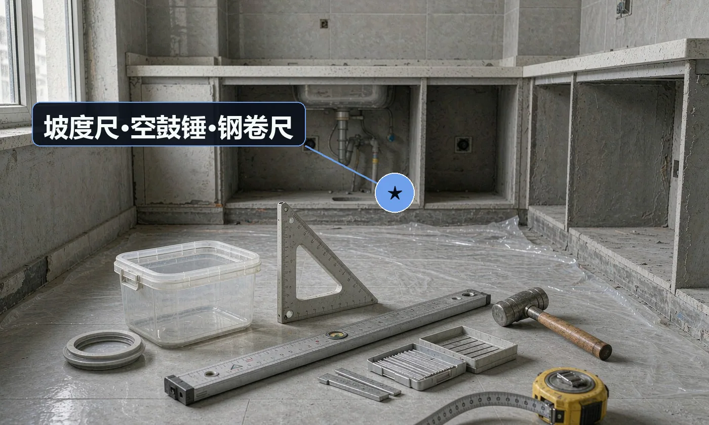 验收工具:闭水试验蓄水工具;坡度尺