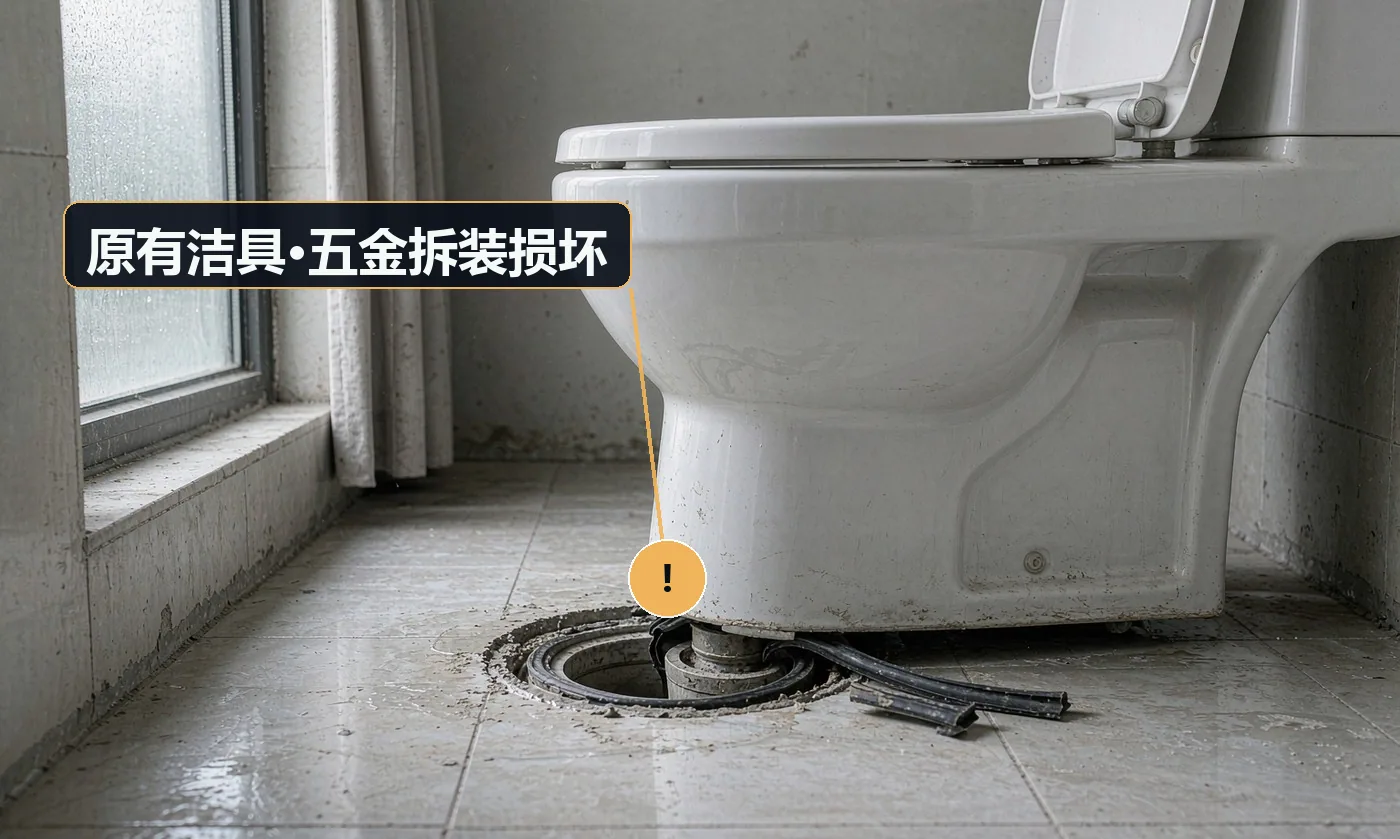 现象:施工中碰坏原有马桶或花洒,同款买不到。原因:未做成品保护;拆装不当;旧件本身已老化脆弱