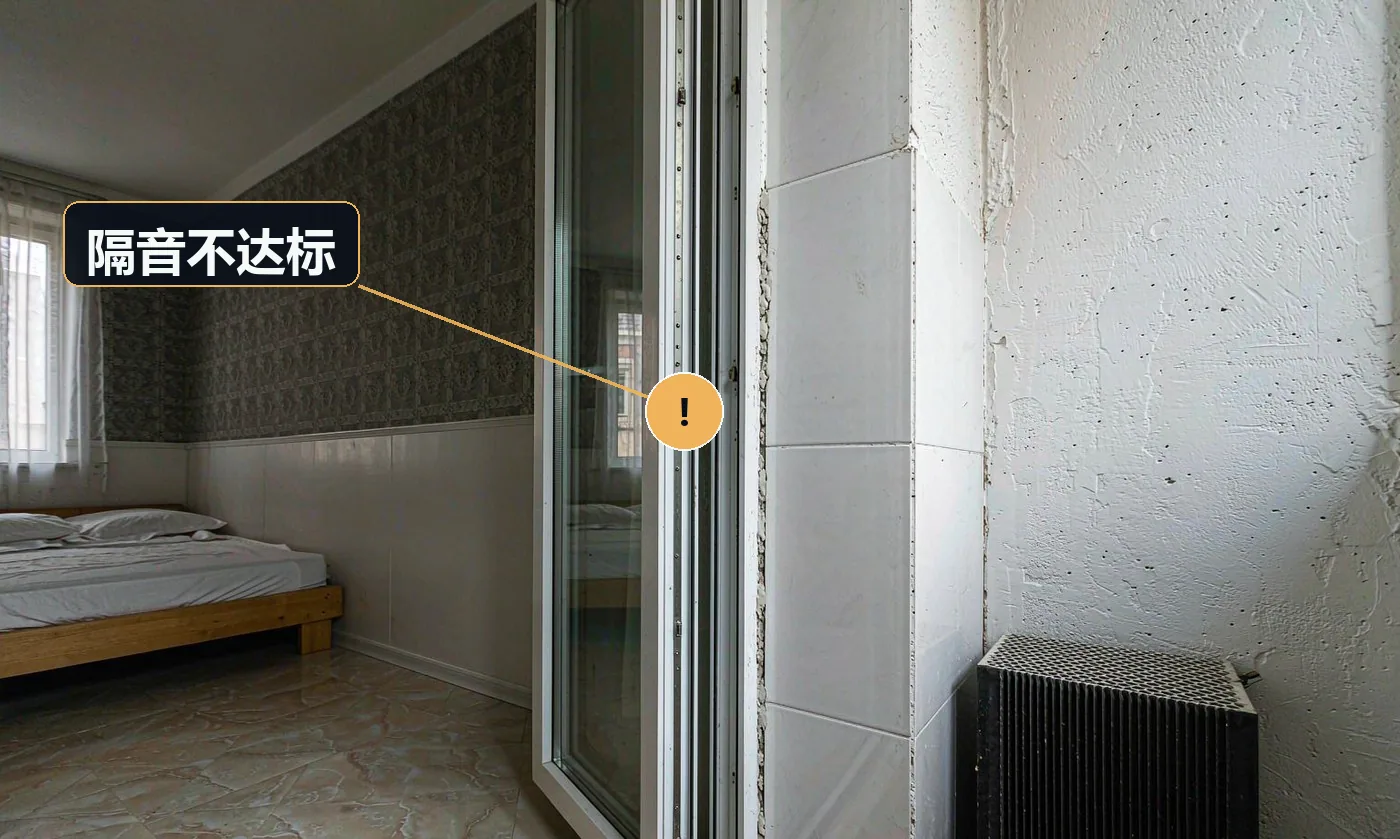 现象:关窗后仍能清晰听到马路噪音,与销售承诺差距大。原因:玻璃配置不足(单玻或普通中空);密封不良有缝隙;型材腔体未做隔音填充