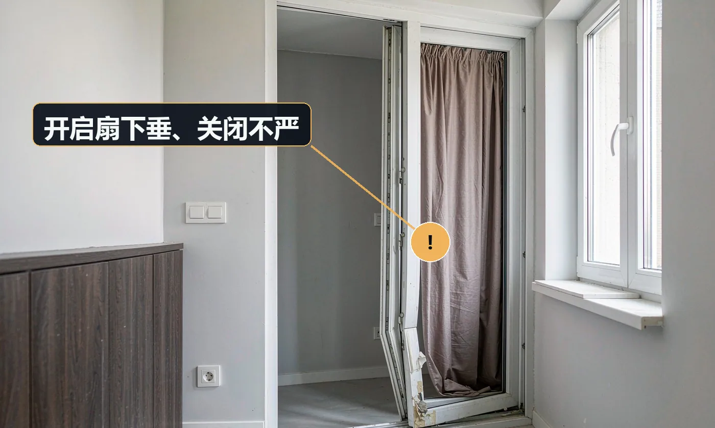 现象:窗扇关不上或要用力顶,锁点对不上。原因:五金件质量差或安装位置偏;合页(铰链)承重不足;窗扇尺寸偏差