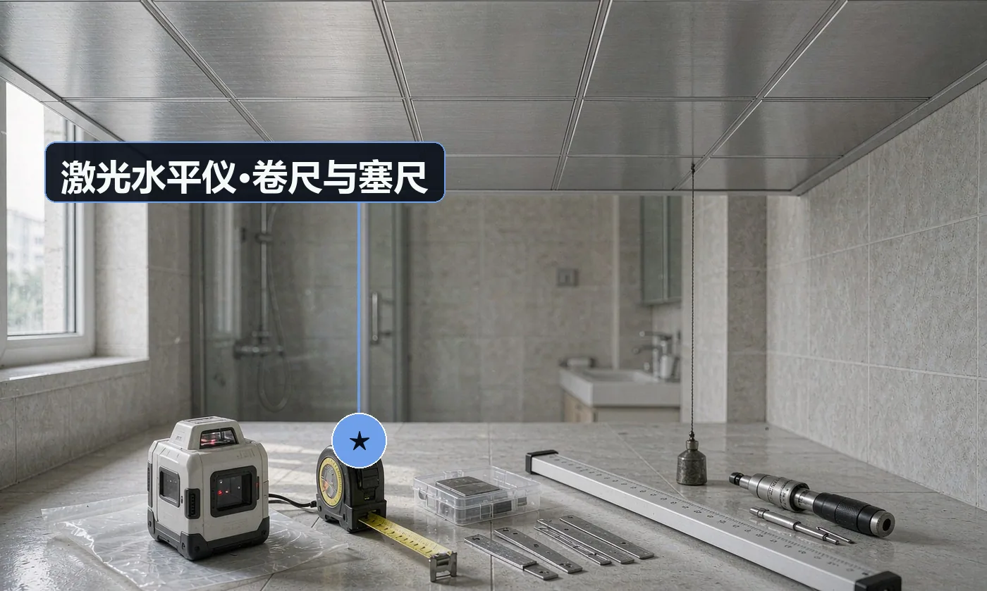 验收工具:激光水平仪;卷尺与塞尺