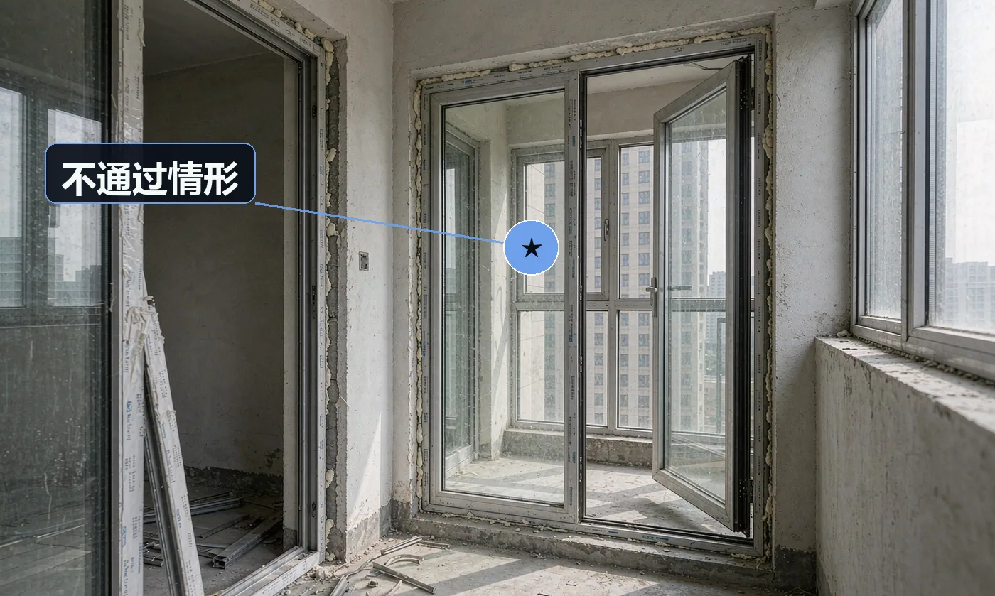 不通过情形:型材壁厚不足或使用非安全玻璃:立即整改更换,未整改前不予交付(安全红线);渗漏:重做密封与打胶,涉及基层缺陷的先处理基层,费用由施工方承担