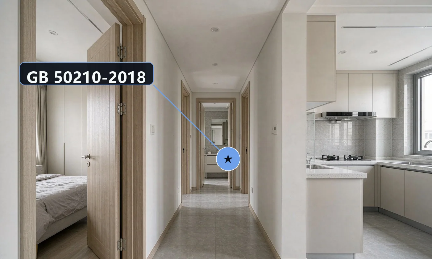 底线规范:GB 50210-2018《建筑装饰装修工程质量验收标准》—— 木门窗安装工程主控项目与允许偏差;GB 18580-2025《室内装饰装修材料 人造板及其制品中甲醛释放限量》—— 人造板制品强制 E0 ≤0.0…
