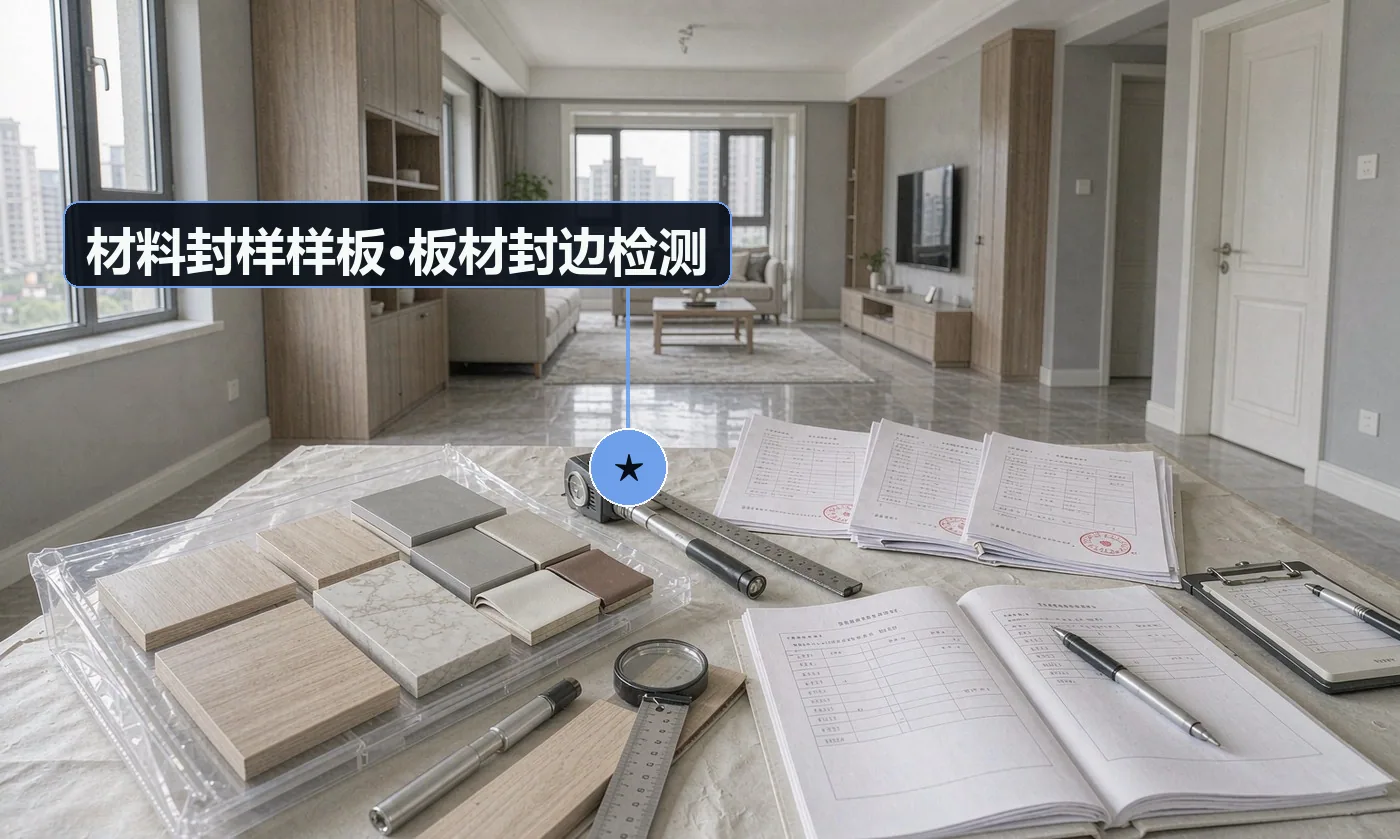 验收工具:材料封样样板(展示于现场);《材料进场验收单》与材料台账