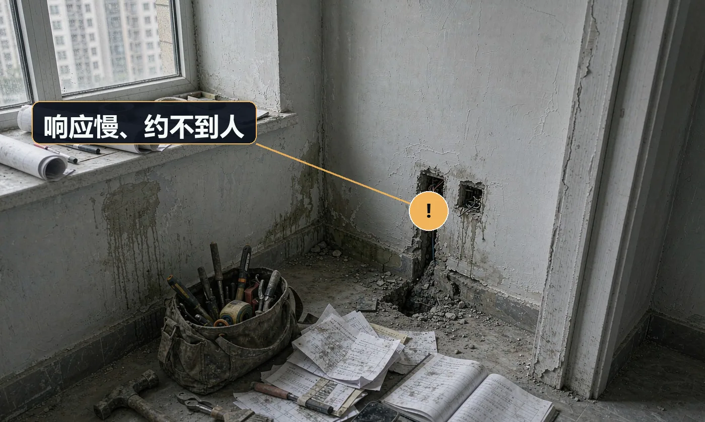 现象:客户报修后没人接单,或排到三天后。原因:师傅数量不足;无派单 / 调度机制;旺季集中爆发