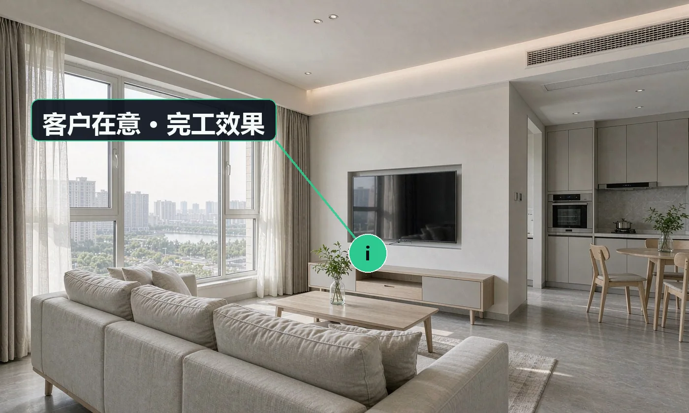 客户在意 · 完工效果:多久能上门,是不是当天就能来;多少钱先说清楚,会不会临时加价