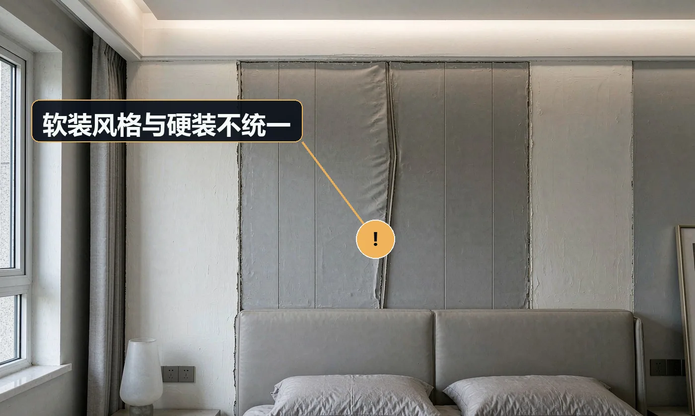 现象:硬装是现代简约,软装买回来偏欧式,整体很别扭。原因:硬装与软装无统一设计语言;软装按单品喜好买,无整体搭配方案;无色彩与材质规划